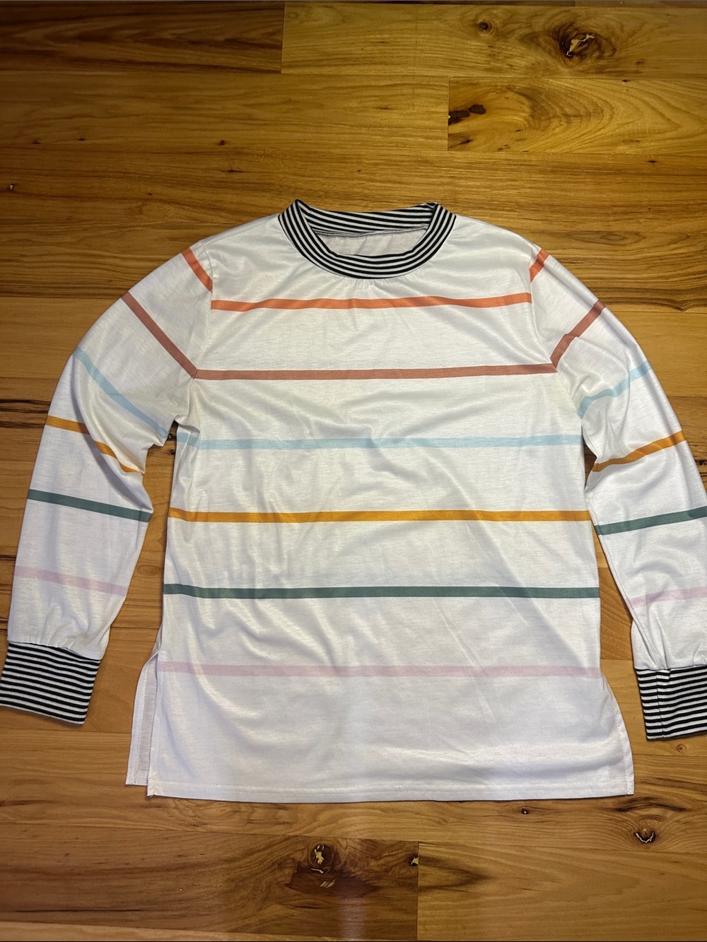 SHEIN White Striped Long Sleeve Tunic with Multicolor Pastel Stripes